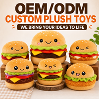 Peluche personnalisée en forme de hamburger, jouet en peluche doux, vente en gros, fabricant d'animaux en peluche, conception personnalisée, directement de l'usine, OEM ODM, logo