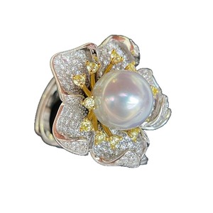 Nuevo Anillo Australiano Blanco de 11-12 mm con Agua de Mar y Exquisito Juego de Flores Perladas con Piedras Preciosas de Plata - Product Image 5