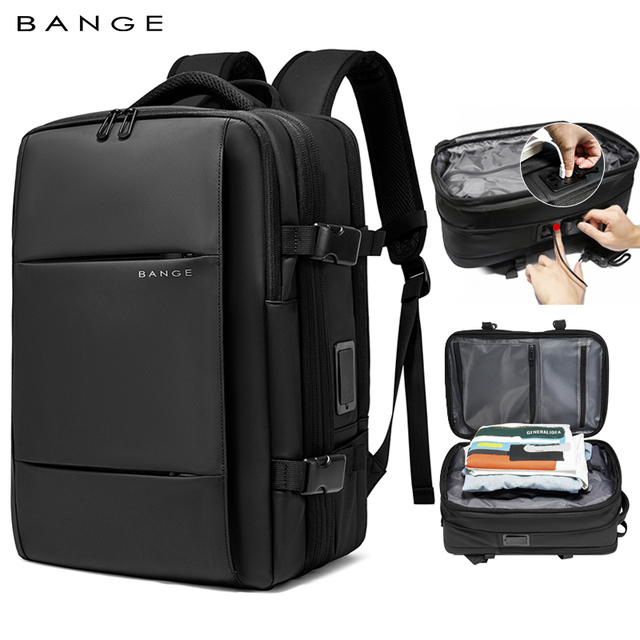 BANGE Customized New Vacuum Compression Backpack with Built in Pump TSA Approved 17inch Laptop Expandable Carry-on Travel Bag