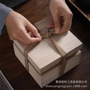 Paulownia Wood Storage Box Rectangle Stackable Gift Packaging Box For <b>Teacup</b> And Teapot Customizable Size And Thickness - Product Image 2