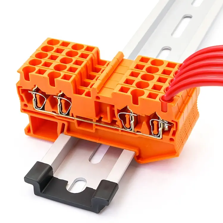 ST 2.5-QUATTRO 24-12AWG 800V 24A Orange Electrical Feed Through 4 Conductor Quick Wire Spring Din Rail Terminal Block Connector