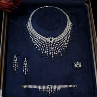 Parure de bijoux de luxe 4 pièces avec pampilles rouges et vertes, collier indien et zircon cubique, pour femme, mariage, fête africaine nigériane