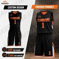 Ensembles de maillots de basket-ball réversibles personnalisés pour hommes, ensemble uniforme de basket-ball double face orange et noir, vêtements d'équipe sublimés performants