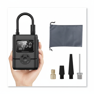 Inflador de neumáticos digital portátil de 12 V, cilindro único, plástico negro, con manómetro para coche compacto y motocicleta - Product Image 1