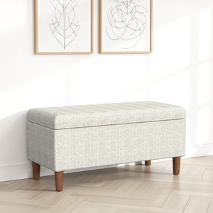 Accent Storage Bench Modern Adjustable Cream Chevron Woven Fabric 36 Inch Bedroom & Living Room - Product Image 1