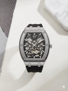 Montre mécanique automatique de luxe pour homme, boîtier en acier inoxydable, mouvement squelette à remontage automatique, bracelet en acier inoxydable 24 mm, verre personnalisé - Product Image 3