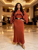 Robe de soirée longue plissée élégante pour femme SJ avec manches cape à volants, ceinture papillon, grande taille, pour invitée de mariage ou de fête formelle musulmane