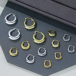 Hot bán 2024 Sterling Silver 925 Glossy 18K mạ vàng U hình dạng không gây dị ứng Chunky Huggie Hoop Bông tai cho phụ nữ