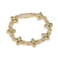 Bijoux Hip Hop NUOYA, chaîne en diamant glacé avec motif de croix florale, argent, or, trèfle à quatre feuilles, infini, bracelet Miami Cuban Link