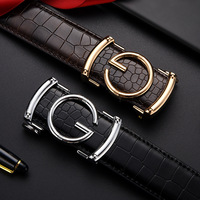 Ceinture en cuir de vachette à motif crocodile avec boucle en alliage doré en forme de V pour homme, de luxe, formelle, avec embossage alligator, pour costume