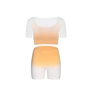 ชุดออกกำลังกายแขนสั้นสองชิ้นสำหรับผู้หญิง - ชุดฟิตเนสสำหรับวิ่งกระชับระบายอากาศได้ดี - Product Image 3