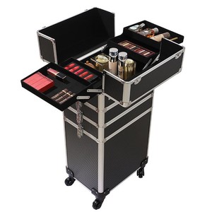 Sacs de maquillage professionnels, 4 en 1, serrure de poignée de levage, en aluminium, avion roulant, étuis de train pour cosmétiques, pour artistes de maquillage et coiffeurs - Product Image 2
