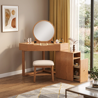 Table de toilette d'angle moderne en bois de frêne, style nordique, en bois massif, avec miroir et tabouret pour petite chambre