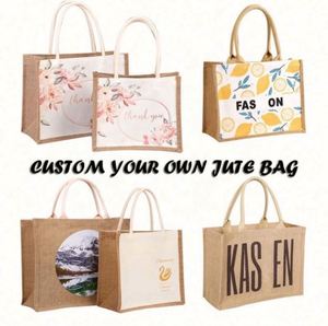 Wholesale Custom Eco-Friendly Tote Bags with Logo Natural Jute <b>Material</b> with Handle for Shopping Oem Options - Product Image 6