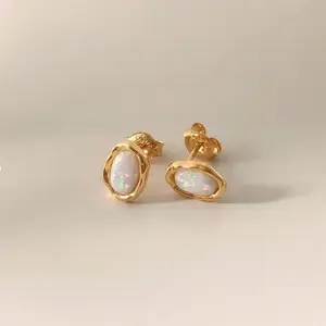 VIANRLA 925 Sterling Silver Opal Gemstone Irregular Oval Shape Stud Earrings Minimalist Women Jewelry Gift Drop Shipping