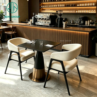 Meubles de restaurant Ron Group, chaise en tissu beige, table ronde noire, canapé moderne en cuir rembourré pour café, salon de thé
