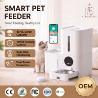 Distributeur automatique intelligent 2-en-1 moderne pour animaux de compagnie avec caméra, 5L de nourriture, 3L d'eau, contrôle WiFi via application, gamelles en acier inoxydable