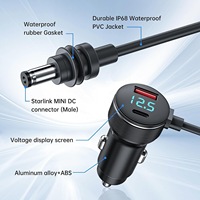 Cable de Alimentación para Auto Starlink Mini de 2M/6.5 Pies con Cargador USB Dual para Auto, Enchufe de CC de 12V-24V y Voltímetro, Cubierta de PVC Trenzada