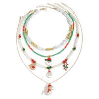 Collier unisexe européen et américain en alliage de zinc plaqué or 18 carats, imitation perle, pendentif créatif bonhomme de neige et cloche, cadeau de Noël
