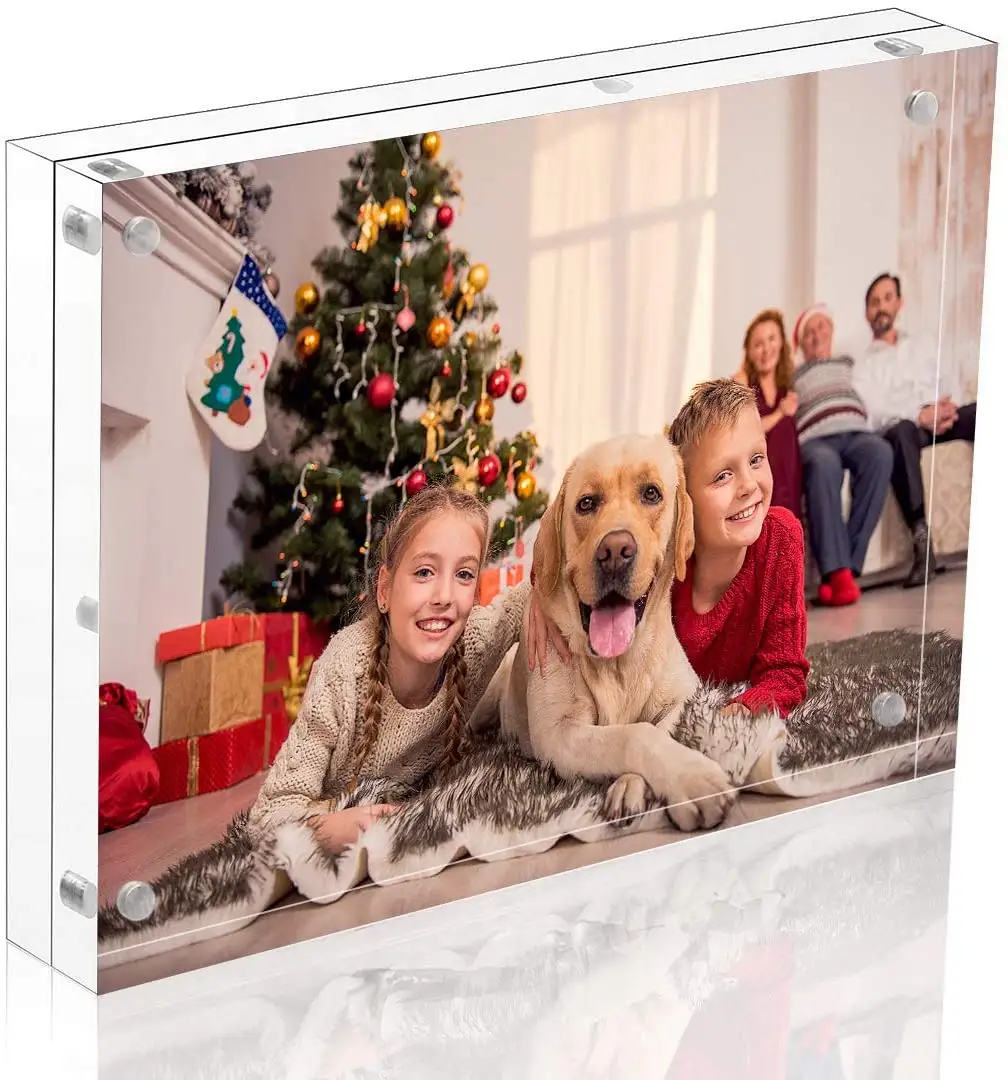 Acrylic Picture Frame Thicker Block Clear Double Sided Acrylic Photo Frames Frameless Desktop Display with gift Box Package