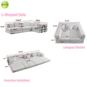 Canapé modulaire surdimensionné à combinaison libre, <span class=keywords><strong>convertible</strong></span> en lit et chaise longue, idéal pour les grandes maisons et salles familiales - Product Image 6