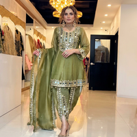 Ensemble de robe de mariée traditionnelle indienne et pakistanaise en soie brodée verte pour femmes, coupe ample, style longueur cheville