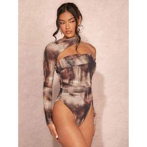 บอดี้สูทผู้หญิงแบบเปิดไหล่ แขนยาว พิมพ์ลาย ผ้าถักยืด รุ่นคัสตอม 2026 เหมาะสำหรับใส่ออกไปข้างนอก - Product Image 5