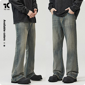 Mùa Xuân Tre Kết Cấu Mỹ Cổ Điển Baggy Nhẹ Bùng Xé Unisex Bọc Màu Đen Và Màu Xám Unisex Rửa Sạch Quần Jean - Product Image 3