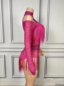 AD2430, monos para <span class=keywords><strong>mujer</strong></span>, monos sexis por encima de la rodilla, cuello de <span class=keywords><strong>tortuga</strong></span>, decoración de cristales, manga larga, traje de actuación brillante - Product Image 2