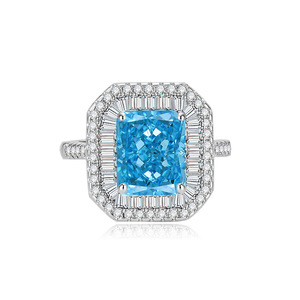 Hot Selling 10*14MM <b>blue</b> zircon Geometric Double Halo jewelry set Copper White Gold Plated earrings rings <b>necklaces</b> - Product Image 5