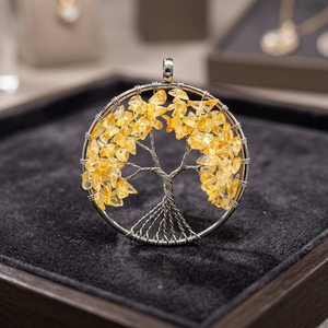 Collier Arbre de Vie en Pierre de Quartz Jaune Naturelle, Bijou Tendance de Guérison avec Cristaux Naturels, Vente en Gros - Product Image 2