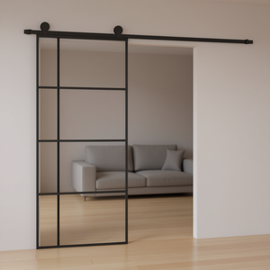 Puerta Corredera de Vidrio Negro y Aluminio de 35.4x80.7 Pulgadas, Puerta Divisoria Interior de Diseño Minimalista - Product Image 2