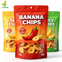 Op maat gedrukte eetbare bananenchips verpakkingen, recycleerbare PE Mylar zakken, hersluitbare staande pouch voor het bewaren van snacks