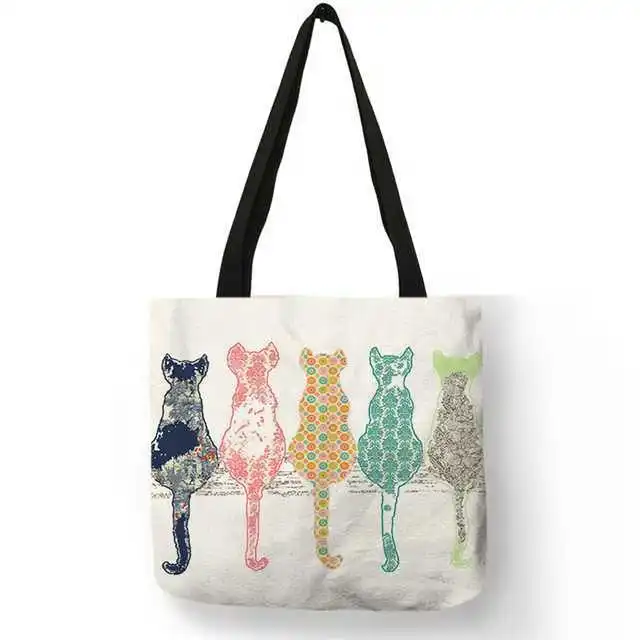 Wholesale Customize Cute Watercolor Cat Painting Print Womens Designer Tote  Bags Fabric Eco Reusable Shopping Shopper Bags School Book Bag From  m.