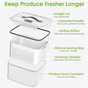 Fruit <b>Storage</b> Containers for Fridge Organizers <b>Bins</b> with Colander Clear Lettuce Keeper with Lids and Handle Fruit <b>Storage</b> <b>Bins</b> - Product Image 3