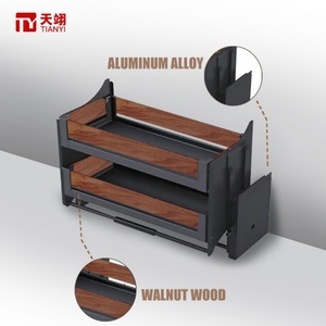 Hot Selling Double Layer <b>Walnut</b> Bowl Dish Basket Modern Design Adjustable Aluminum Alloy Kitchen Storage with Lifting Function - Product Image 2