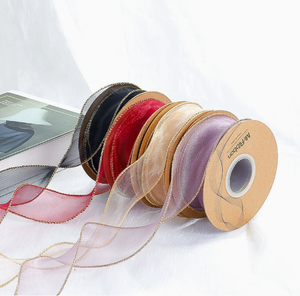 Ruban cadeau 40 mm en organza ondulé, <span class=keywords><strong>fil</strong></span> de soie enroulé, <span class=keywords><strong>fil</strong></span> de queue de poisson, bord doré, pour nœuds de boîte cadeau faits main, Saint-Valentin - Product Image 5