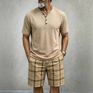 Conjunto de Camisa Polo con Cuello Tipo Waffle y Pantalones Cortos para <span class=keywords><strong>Hombre</strong></span>, Estilo Europeo, Verano, Casual, Deportivo, Dos Piezas - Product Image 5
