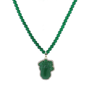 Chinese Style Green Jade Pendant Necklace With Animal Pattern Bezel Setting Fashion Jewelry For Women - Product Image 5