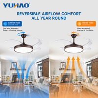 Ventilateur de plafond LED invisible intelligent personnalisé avec fonction de minuterie et variateur d'intensité, moteur DC, 50 pouces, pour bureau, salle à manger, salon