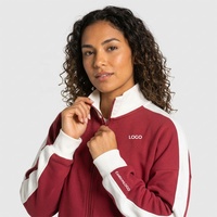 Ensemble de survêtement 2 pièces personnalisé pour femme avec rayures contrastées sur les côtés, veste zippée à col montant et pantalon large, style streetwear oversize assorti