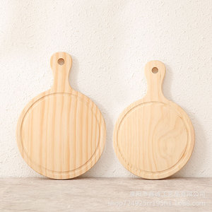 Plateau à pizza en bois rond avec poignée, ustensile de cuisson en pin, plateau de service pour steak, couleur unie, lot de 5 tailles - Product Image 4