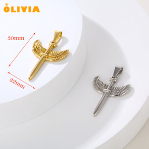 Collier pendentif vintage pour homme en or avec épée et croix, étanche, rétro, ailes de plumes, bijoux en acier inoxydable, collier d'épée <span class=keywords><strong>à</strong></span> ailes d'ange - Product Image 3