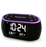 Dualer Radiowecker mit Modernem Design, LCD-Display, 7-Farben-Nachtlicht, Nickerchen-Timer, UKW-Radio, Auto-Abschaltung, für Schlafzimmer und Schreibtisch, aus Kunststoff, Leuchtend
