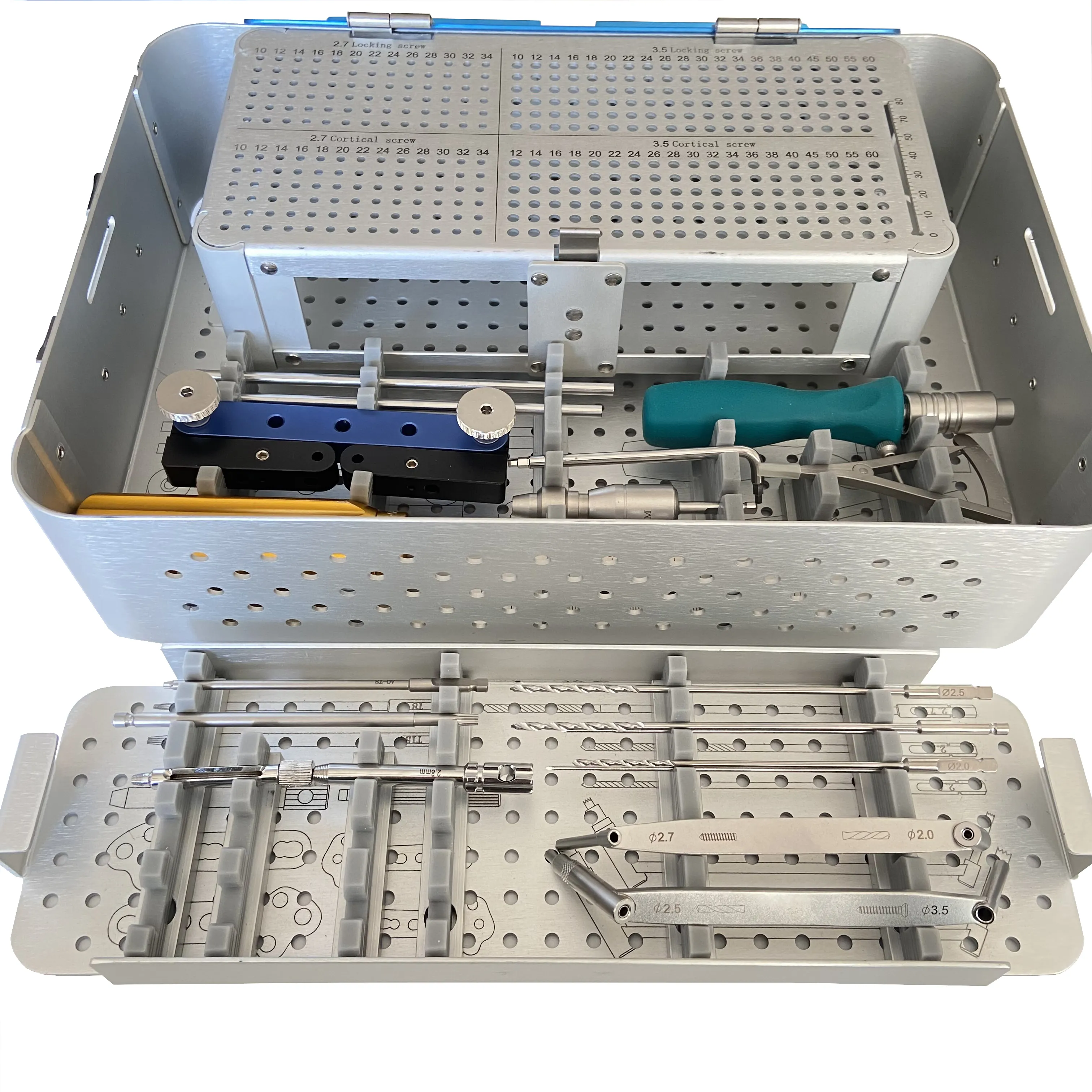 Kit de traumatologie d'instruments orthopédiques vétérinaires 2.4 2.7 et 3.5mm ensemble d'instruments de vis et de plaque de verrouillage d'os Tplo pour la chirurgie animale