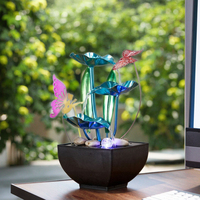 Cascade de bureau alimentée par USB tendance avec éclairage d'ambiance et décoration lotus