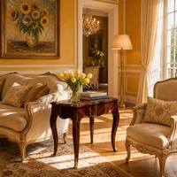 Table d'appoint en parquet chevron midi |   Table d'appoint de style provincial français de luxe avec sabots dorés - EKAR