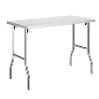 Table de travail pliante en acier inoxydable de qualité commerciale avec pieds tubulaires courbés et charnière sous la table pour la restauration