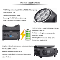 2 pièces 7x40 LED Bee Eye Moving Head Wash sans fil DMX pour éclairage de scène, mariage, fête, DJ, discothèque
