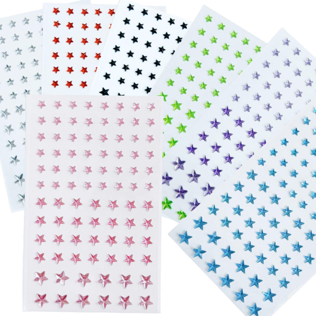 Small Silver Acrylic Star Children's Self-Adhesive Facial and Eye Stickers, Red Gem Stickers for New Year Decoration